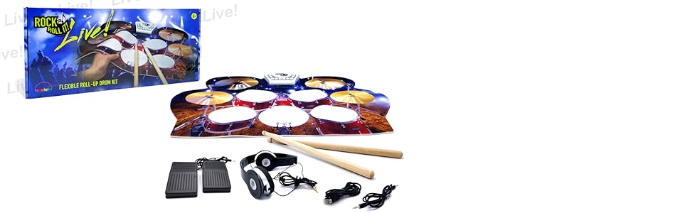 foldable silicone drum live real drum set print design for rockstar headphones pedal battery usb