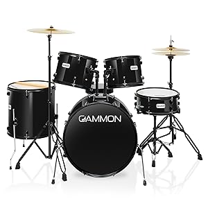 Gammon Drum Set, Full Size Adult Drum Set in Black with Cymbals