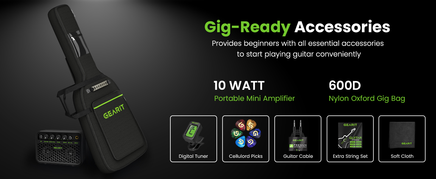 gig ready accessories provides beginners with all the essentials to start playing guitar