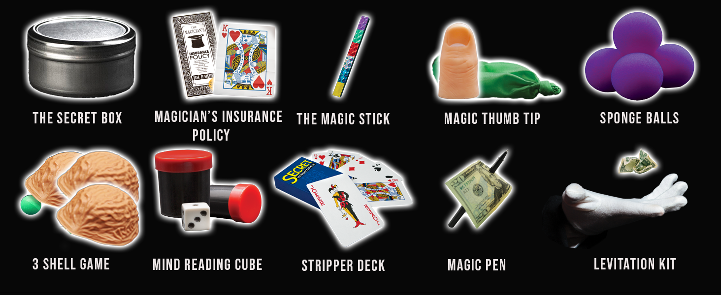 Ultimate Magic Kit makers sponge balls thumb tip secret box the mind reading stripper deck cards 